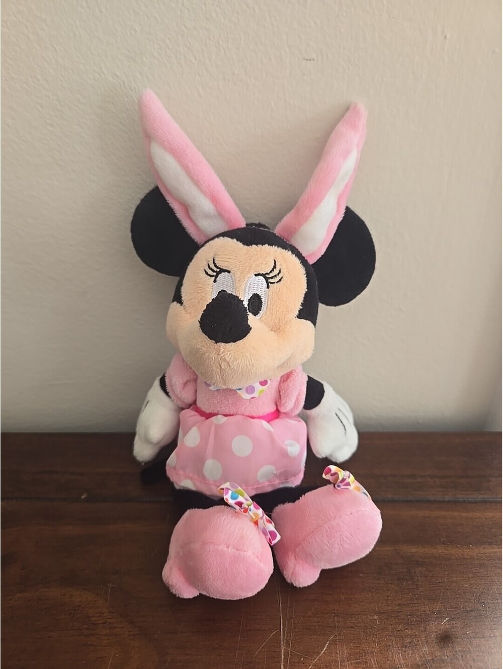 Disney Baby Minnie Mouse Pink Polkadot Dress Bunny Plush With Rattle  8" Easter